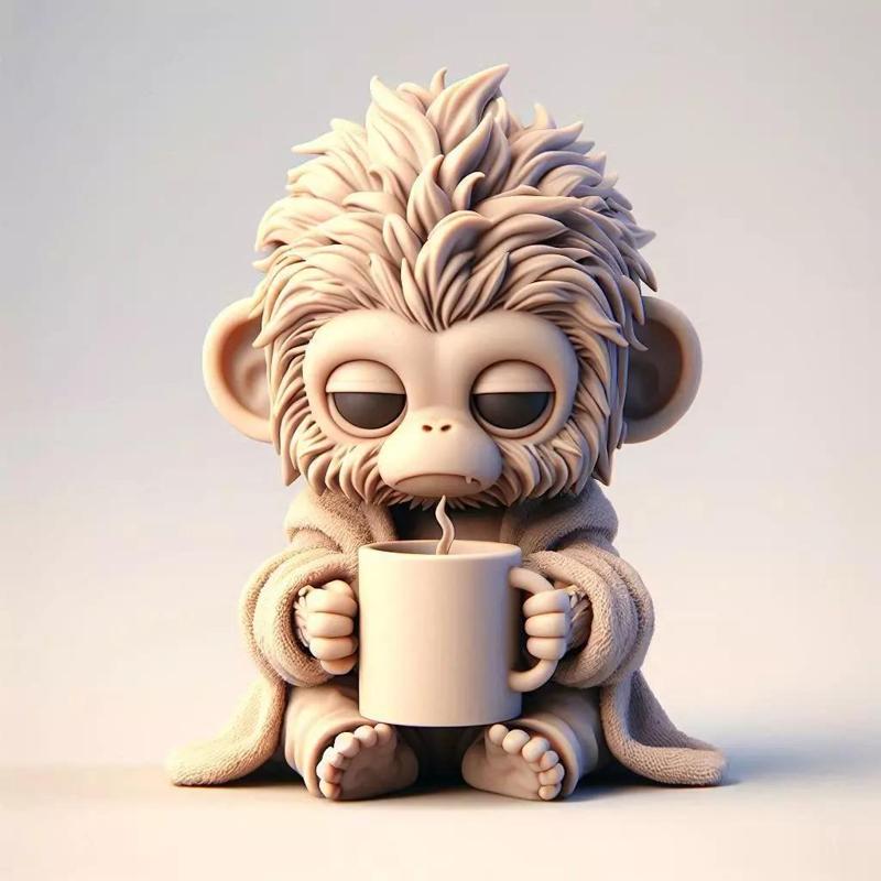 Tired Monkey in Pajamas Mini Coffee Statue