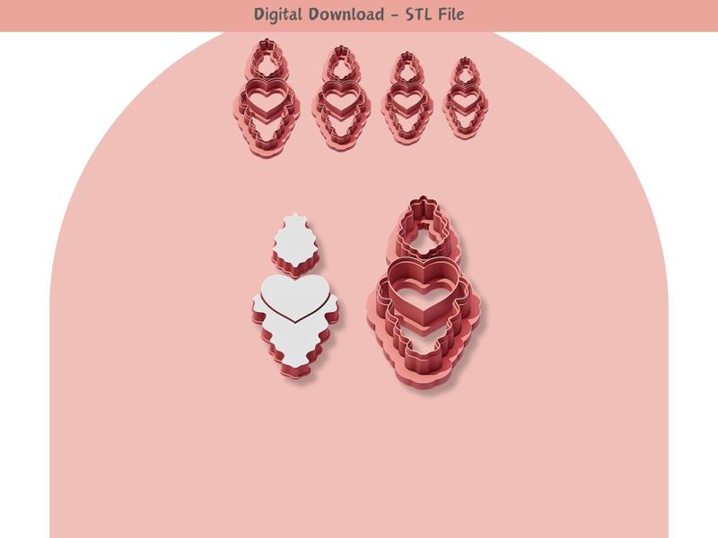 Valentine Heart 05 Clay Cutter for Polymer Clay | Digital STL File | Clay Tools | 4 Sizes Clay Cutters, 2 Cutter Versions