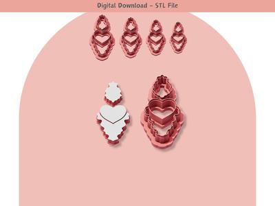 Valentine Heart 05 Clay Cutter for Polymer Clay | Digital STL File | Clay Tools | 4 Sizes Clay Cutters, 2 Cutter Versions