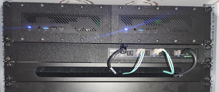 1U 19 inch rack front panel mount for one 222mm wide switch and a blanking plate
