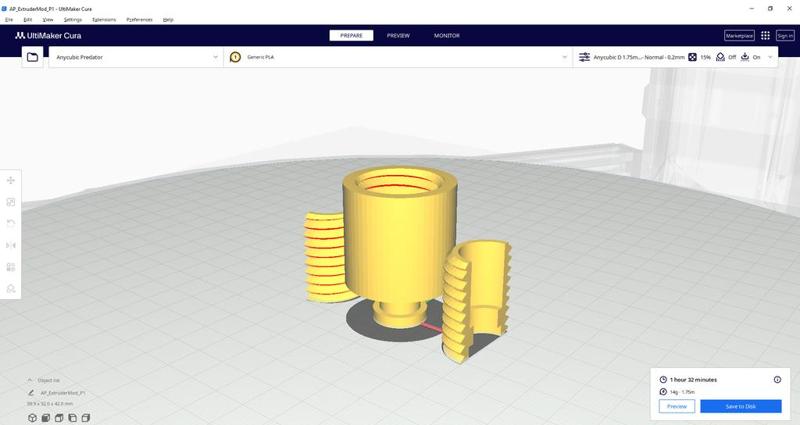 Direct Drive Extruder extension for Anycubic D (Predator) - E3D Hotend - Titan Extruder