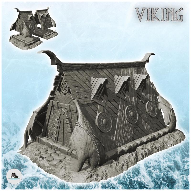 Viking house with large wooden entrance and pebbles on floor (16) - Alkemy Lord of the Rings War of the Rose Warcrow Saga