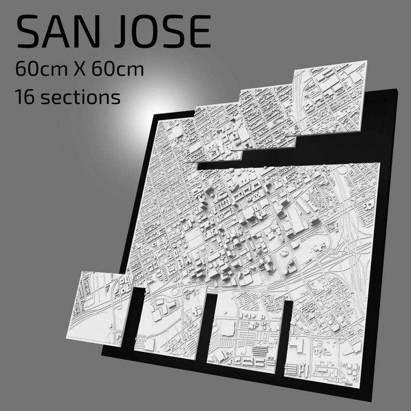 3D San Jose | Digital Files | 3D STL File | San Jose 3D Map | 3D City Art | 3D Printed Landmark | Model of San Jose Skyline | 3D Art