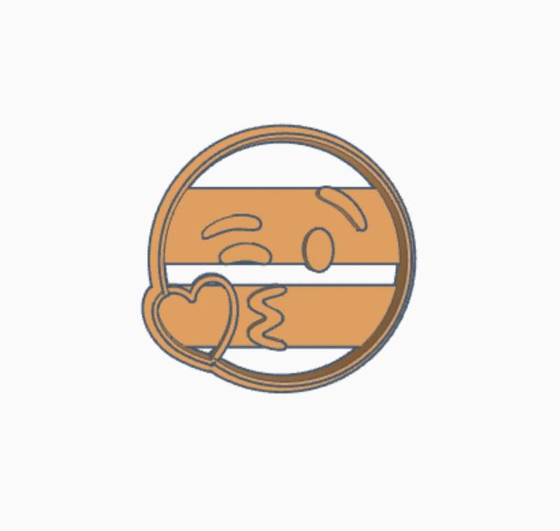 Kiss face emoji cookie cutter, with embossed inner design