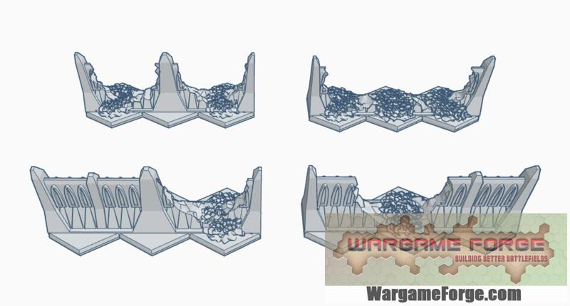 Gothic Ruined Wall Set with Hex Base GRHB105