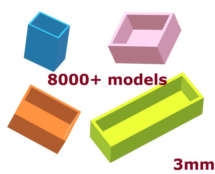 Simple Box - 8000 different Sizes -  40x40x10 mm up to 150x150x150 mm - Wall thickness of 3mm