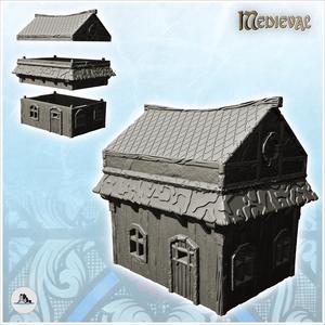 Wooden building with tiled roof and second floor (27) - Medieval Feudal Old Archaic Saga 28mm 15mm