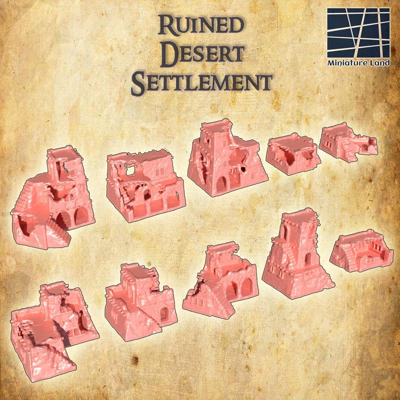 Ruined Desert Settlement - Tabletop Terrain - 28 MM