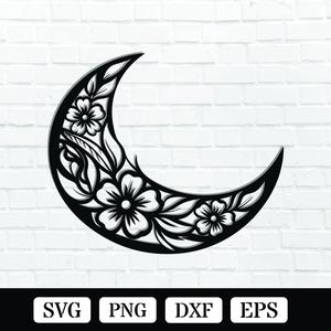 Floral Moon Shape Laser Cut SVG