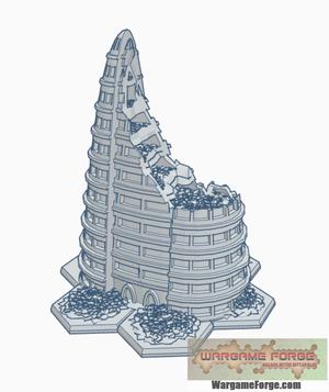 Sci-Fi Ruined Building 16 with Hex Base SFRHB016