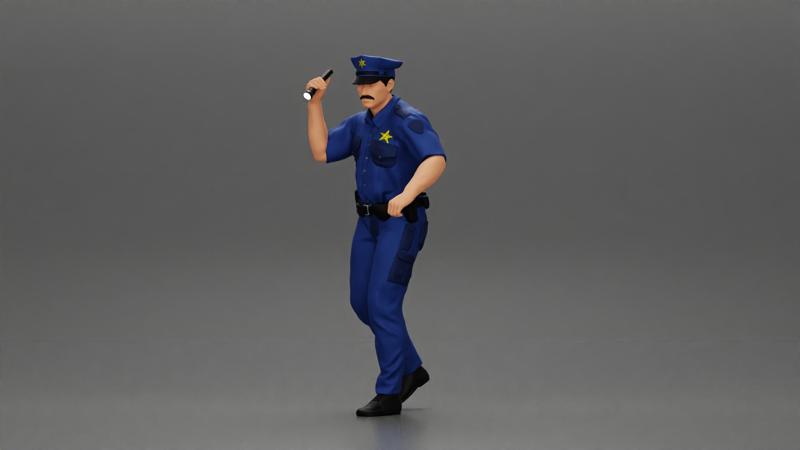 Police man walking  Searching With Flash Light