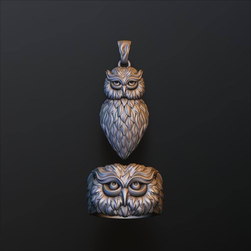 Owl Pendant Ring v2 Collection 3D print models