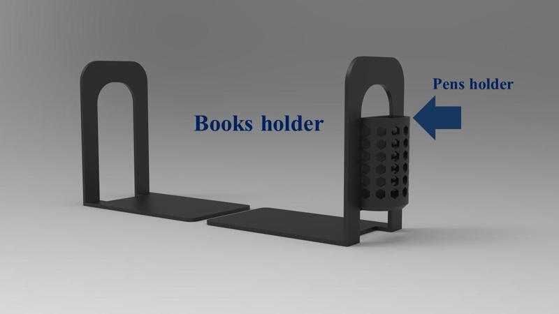 Bookends with Side Pen Holder 3D Printable Model