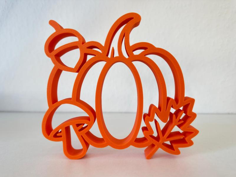 Autumn Pumpkin with Leaves, Mushroom, and Acorn