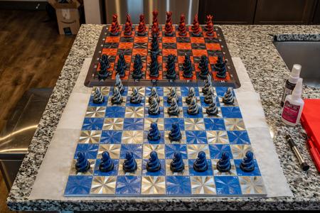 Chessboard, Base, and Spiral Chess Pieces - Modular Construction
