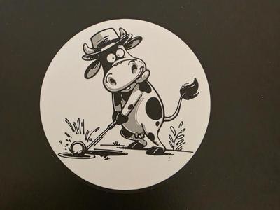 A cow playing golf