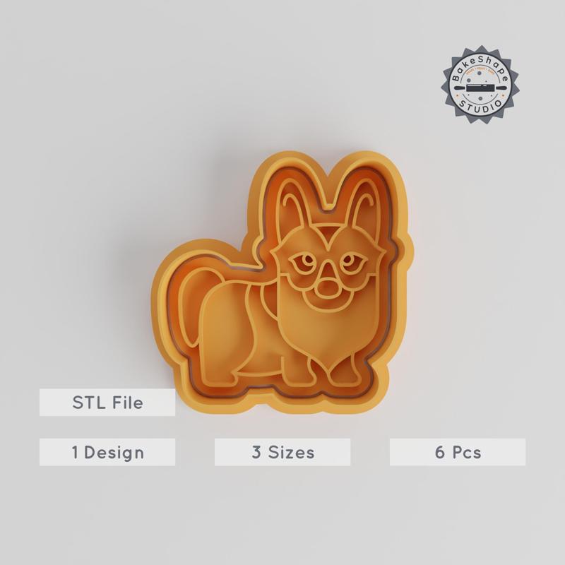 Corgi Shape Cutter & Stamp, Cookie & Fondant Set, Animal Pet Design, S/M/L Sizes, 6-Piece Collection PRODUCT_5333