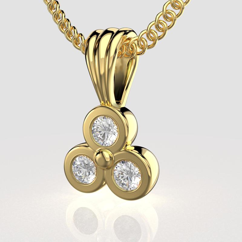 Printable Triple Pendant necklace  3 stones x 2.0mm