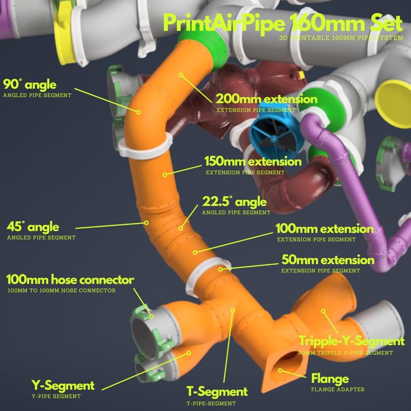 PrintAirPipe - 100mm Pipe system - complete set by Nerdiy.de