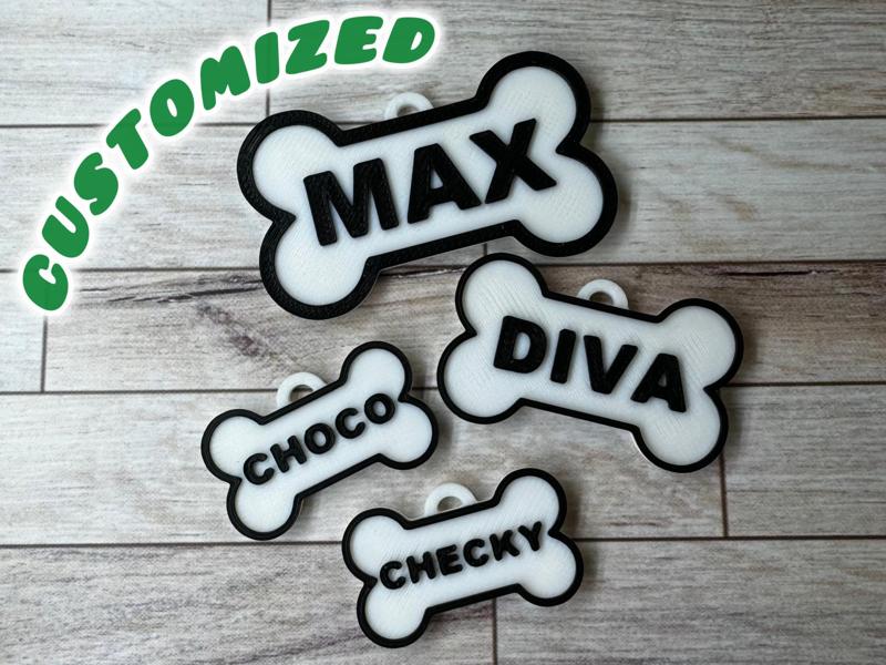 Dog Collar Bone Tag / Keychain Customizable