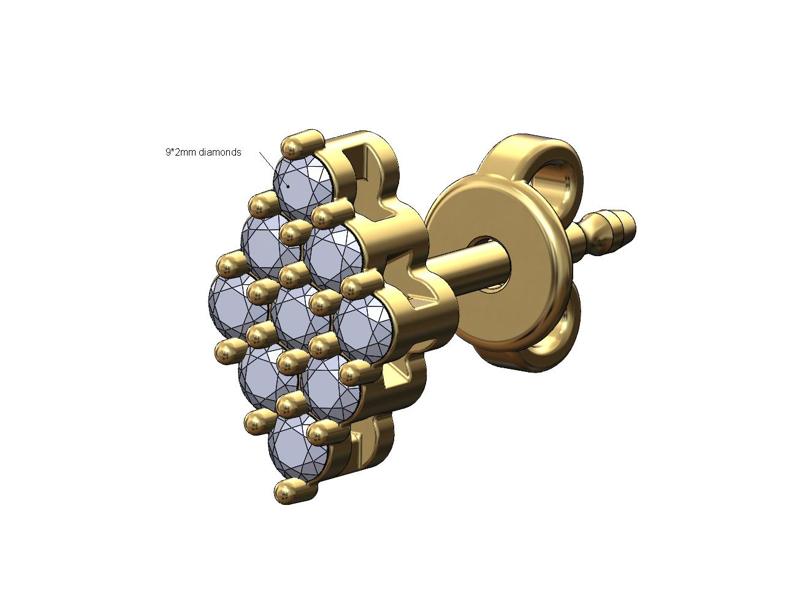 Diamond Rhombus shaped cluster stud earring 3D print model