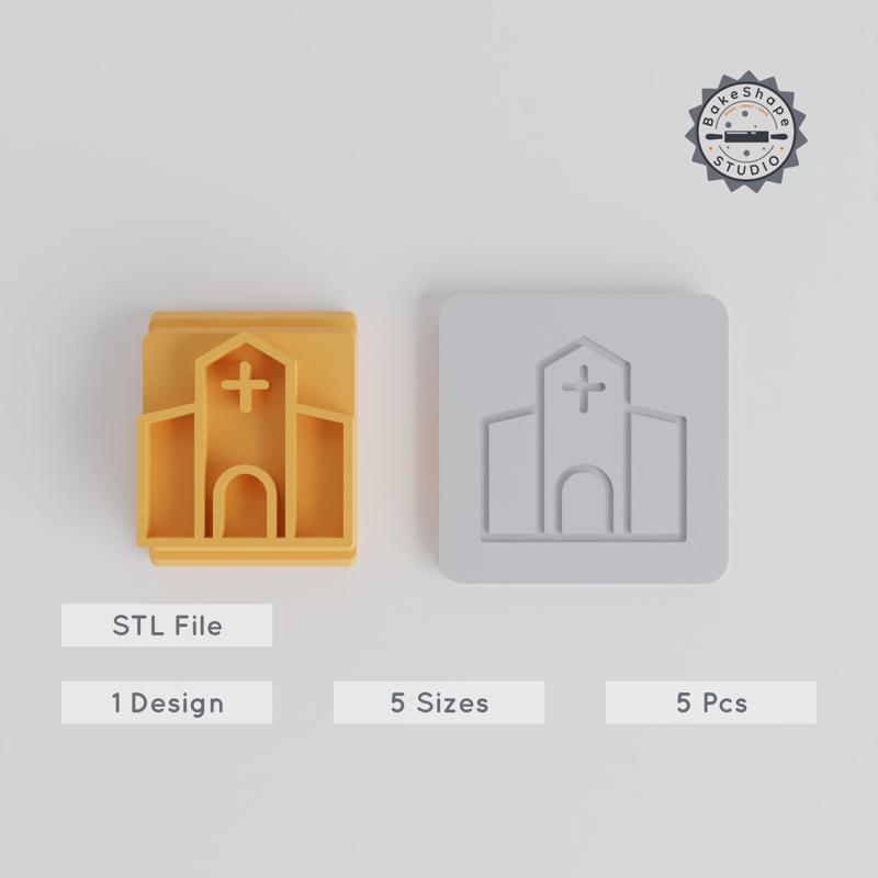 Church Stamp Tile Set, 5 Sizes, Perfect for Clay, Cookies & Fondant, Christian Motif, Party & Celebration Use