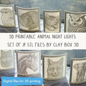 Animal Lithophane Night Light Bundle – 8 Designs | Wildlife & Pet Designs