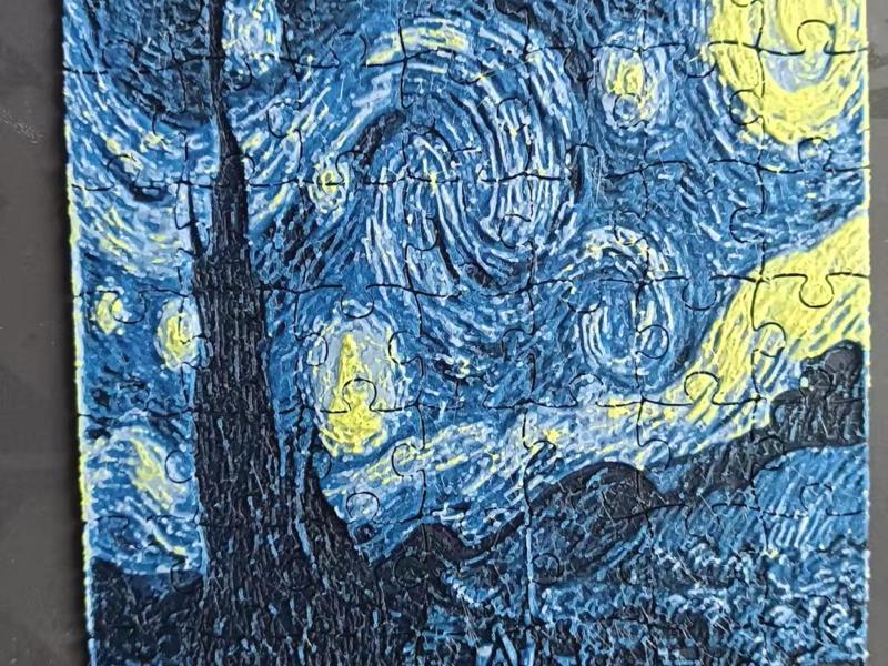 Educational puzzle Van Gogh's Starry Night (with negative space template)