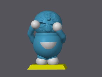 Doraemon the robot cat, as round as a billiard ball, making a funny face