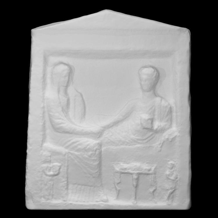 Gravestone figuring a farewell scene