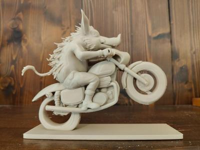 Wild boar on a motorbike