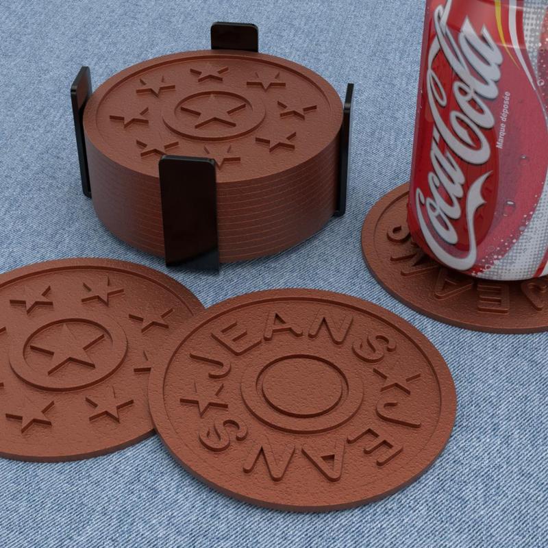 Jeans Buttons Coasters with Holder
