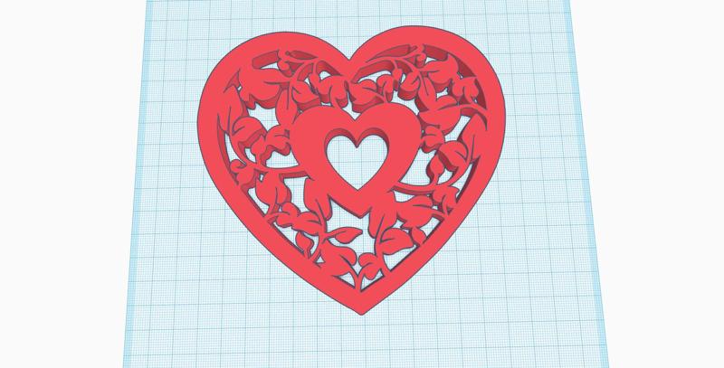 Heart in heart with leaves decoration