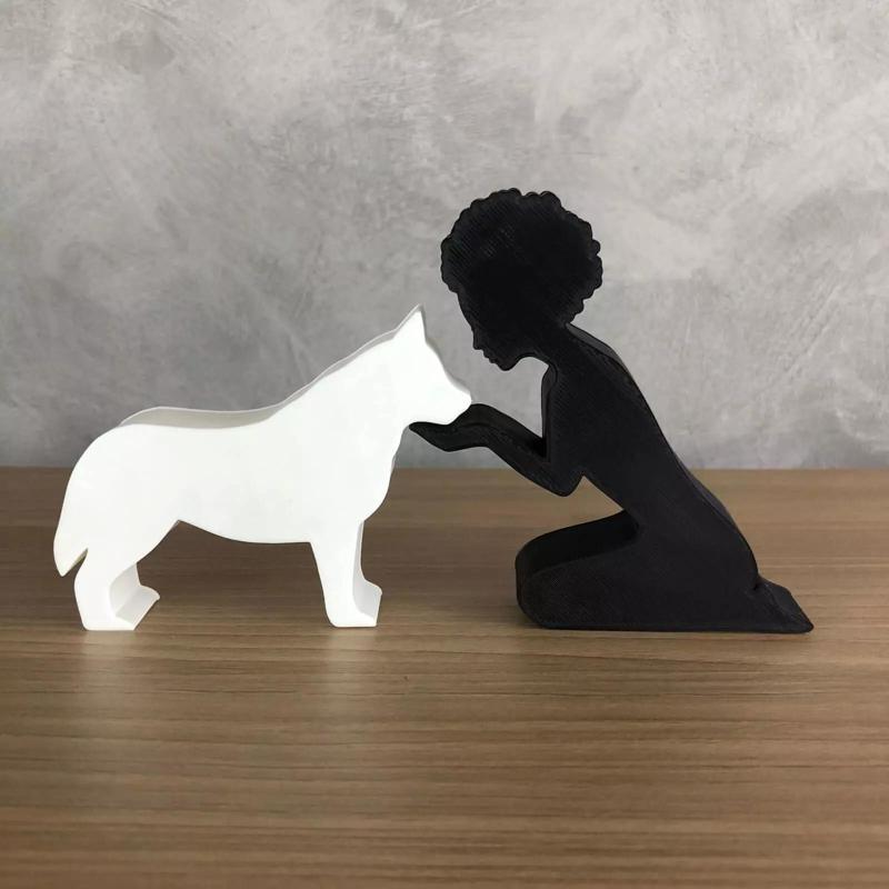 Girl and her Siberian Husky -afro hair- for 3D printer