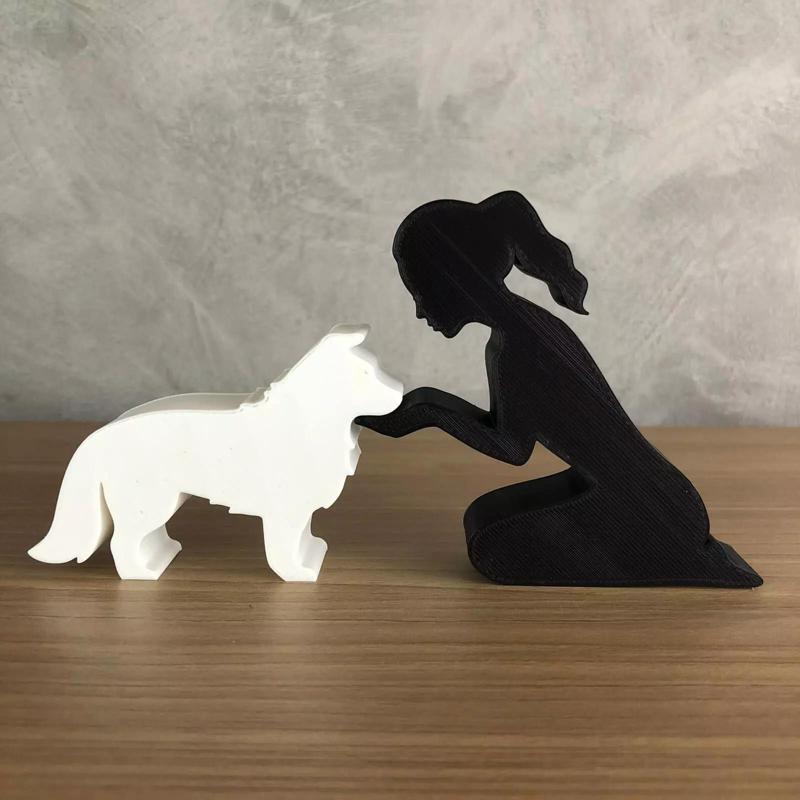 Girl and her Border Collie -tied hair- for 3D printer