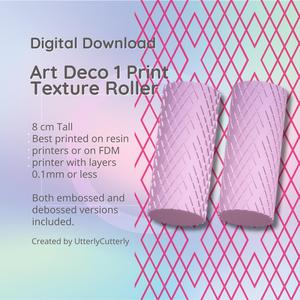 Art Deco 1 Texture Roller, Digital File- STL - Embossed and Debossed included
