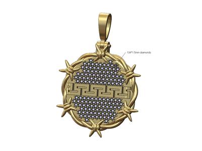 Versace greek key diamond barbwire thornes pendant 3D print model