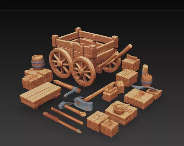 Isometric Wooden Pack Fantasy Props Set