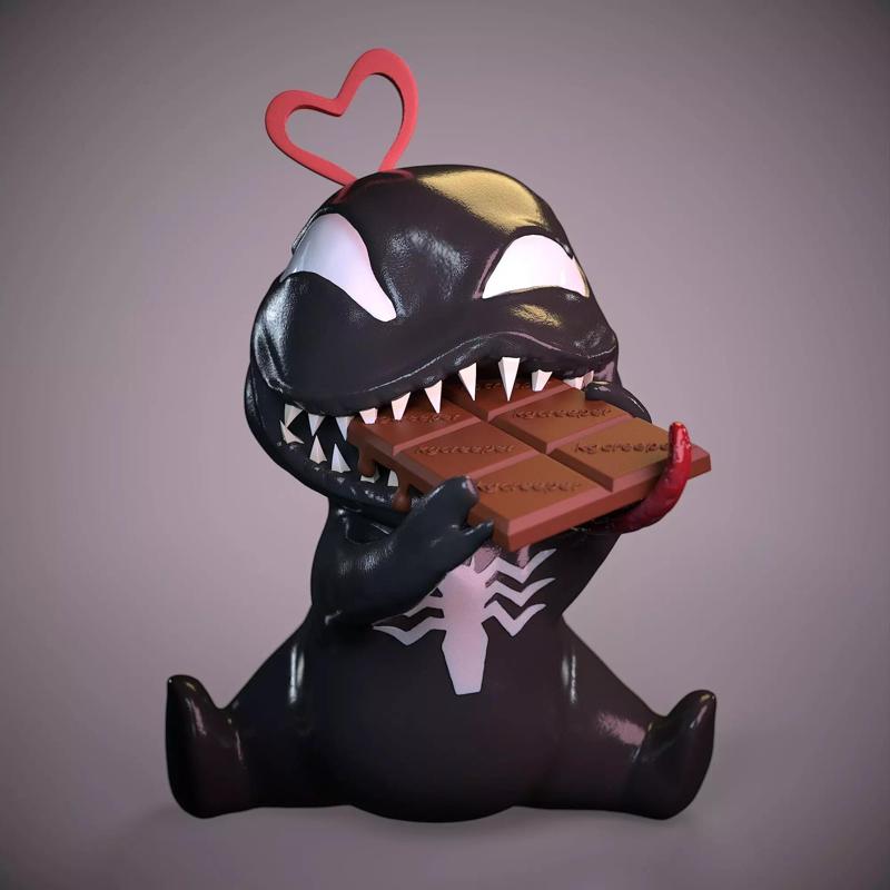 baby venom with a chocolate bar