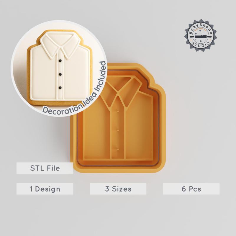 Shirt Shape Cutter & Stamp, Cookie & Fondant, Sizes S/M/L, 6-Piece Set