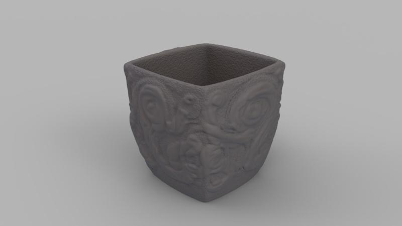 Decorative Textured Planter Free STL - Organic Relief Square Pot