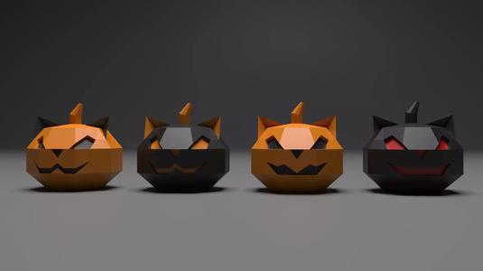 Pumpkin Cat Halloween Low Poly Model