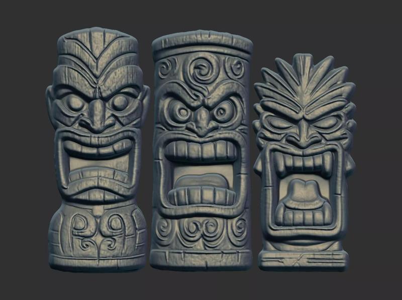 three tiki mask