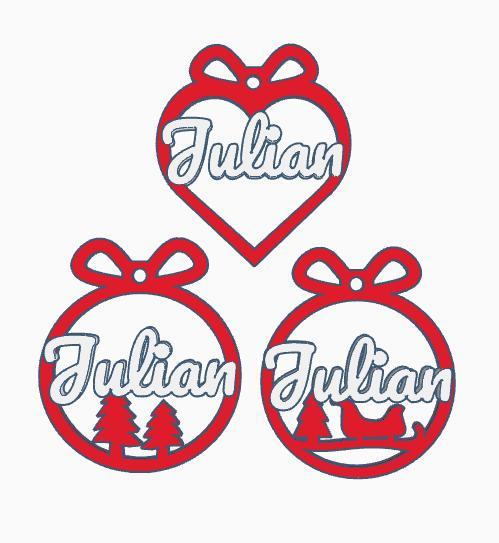 3 x Julian, Personalized Christmas tree bauble, christmas