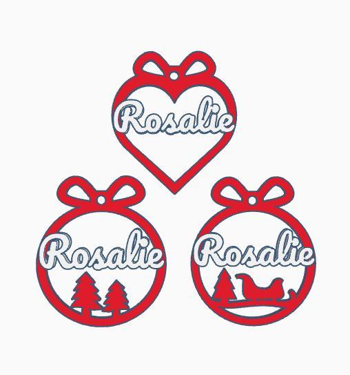 3 x Rosalie, Christmas bauble
