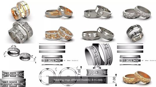 Wedding rings different models 3D Model Collection