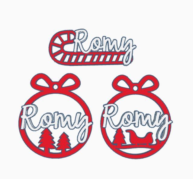 3 Christmas decorations, tree, Romy