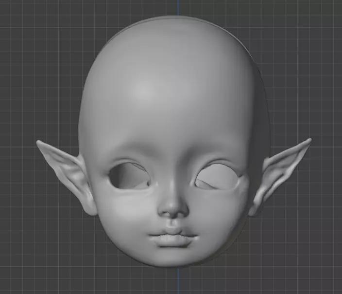 3d digital file baby elf head with horizontal ears for bjd doll