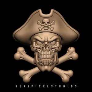 3D Pirate Skull Cross bone Bas relief design STL