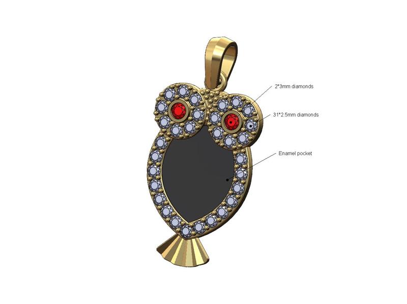 Enamel diamond owl shape pendant charm 3D print model
